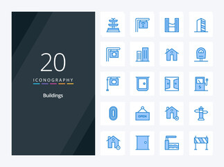 Fototapeta na wymiar 20 Buildings Blue Color icon for presentation