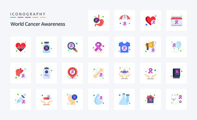 25 World Cancer Awareness Flat color icon pack
