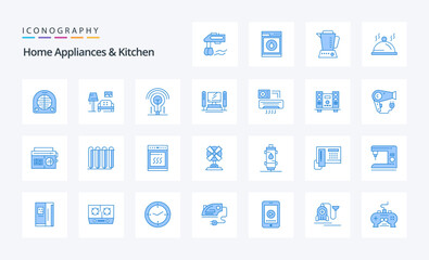 25 Home Appliances And Kitchen Blue icon pack