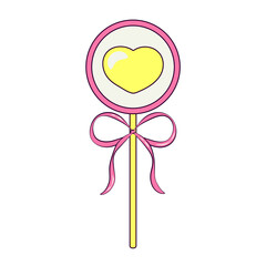 Lollipop with a Heart in the Center and a Bow Isolated Element for Day of Valentine