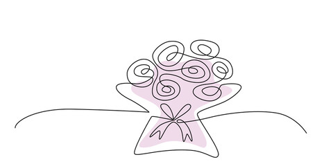 Decoration continuous line hand drawing flowers bouquet for wedding photo book, invitations. Vector stock illustration minimalism design isolated on white background. Editable stroke single line. 