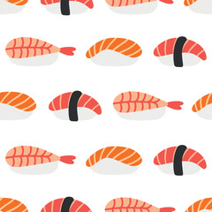 Japanese sushi pattern in hand drawn style. Asian food for restaurants menu © fancykeith