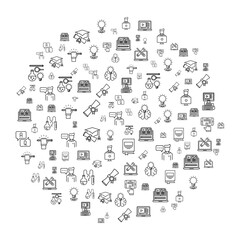 Education concept in circle with clean and simple icons, Infographic idea of making creative products. Template for website banner, flyer and poster.