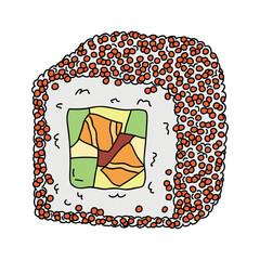 Hand drawn sushi roll clipart. Japanese traditional cuisine dishes. Asian food