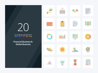 Fototapeta na wymiar 20 Financial Business And Global Business Flat Color icon for presentation