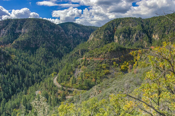 Fototapeta na wymiar Arizona State Route 89A, just south of Flagstaff, descends through Oak Creek Canyon toward Sedona, AZ.