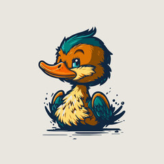 cool duck or goose character logo mascot icon for branding in cartoon vector