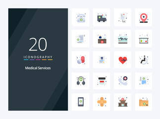 20 Medical Services Flat Color icon for presentation