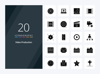 Fototapeta na wymiar 20 Video Production Solid Glyph icon for presentation