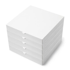 Stack of carton pizza boxes, isolated on white background
