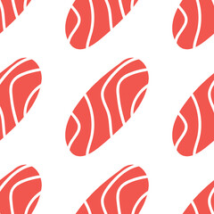 Salmon sashimi pattern in hand drawn style. Asian food for restaurants menu