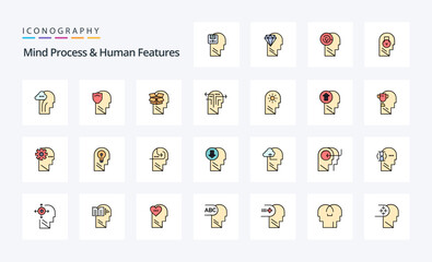 25 Mind Process And Human Features Line Filled Style icon pack