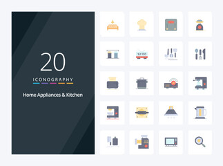 20 Home Appliances And Kitchen Flat Color icon for presentation