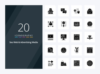 20 Seo Web And Advertising Media Solid Glyph icon for presentation