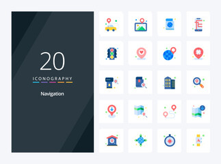 Fototapeta na wymiar 20 Navigation Flat Color icon for presentation