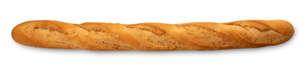 Baguette, typical French bread loaf, UNESCO heritage, cut out