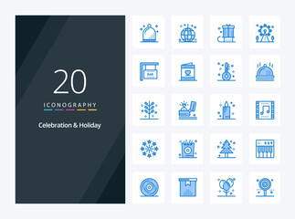 Fototapeta na wymiar 20 Celebration Holiday Blue Color icon for presentation