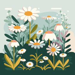 white chamomile flowers nature background illustration
