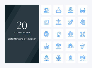 Fototapeta na wymiar 20 Digital Marketing And Technology Blue Color icon for presentation