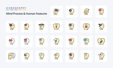 25 Mind Process And Human Features Line Filled Style icon pack