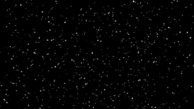 White confetti falls from above on black background with Alpha Channel. Abstract festive for advertising, congratulations, text, mother day, Valentine, Christmas. 3d animation