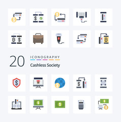 20 Cashless Society Flat Color icon Pack like machine cashless online worldwide money