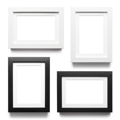 Set of white and black empty frames, isolated on white background
