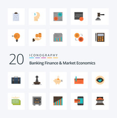 20 Banking Finance And Market Economics Flat Color icon Pack like safe economy approval piggybank rubber