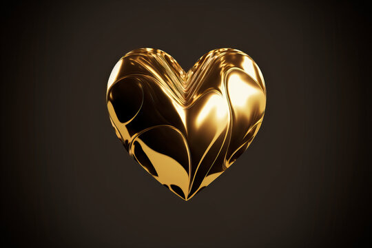 Fototapeta Luxury golden glossy glance metallic heart with floral and geometric ornament on black background