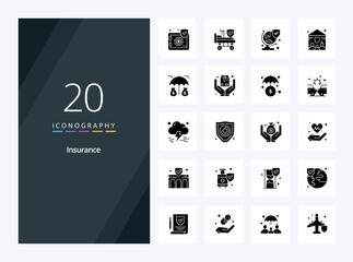 20 Insurance Solid Glyph icon for presentation