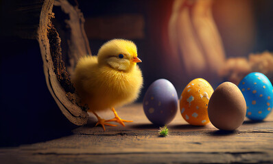 easter chicken and eggs, generative ai - 555227961