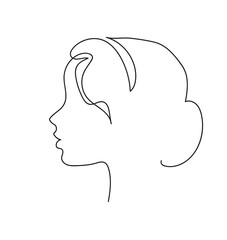 Woman profile with long hair. Continuous line drawing vector illustration