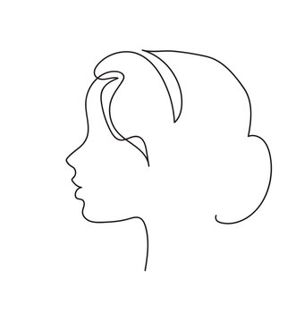 recommend clip art: Woman profile with long hair. Continuous line drawing vector illustration