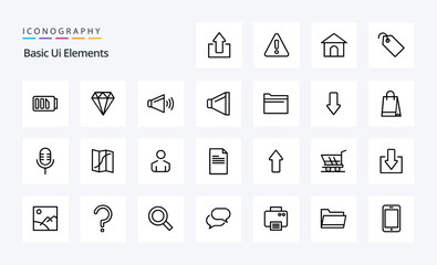 25 Basic Ui Elements Line icon pack