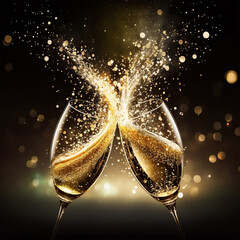 Toast glasses of champagne. Spark New Year's Eve. Generative AI