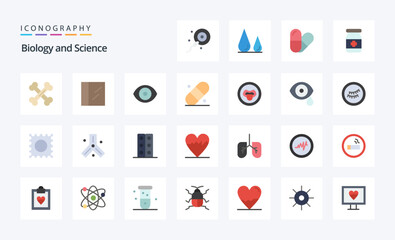 25 Biology Flat color icon pack