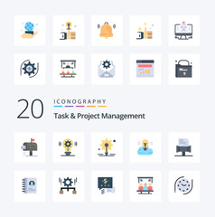 20 Task And Project Management Flat Color icon Pack like rules book bulb creative campaign campaign