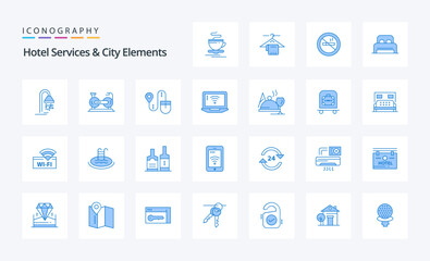 25 Hotel Services And City Elements Blue icon pack