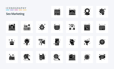 25 Seo Marketing Solid Glyph icon pack