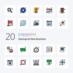 20 Startups And New Business Line Filled Color icon Pack like sheets documents clock workflow planning