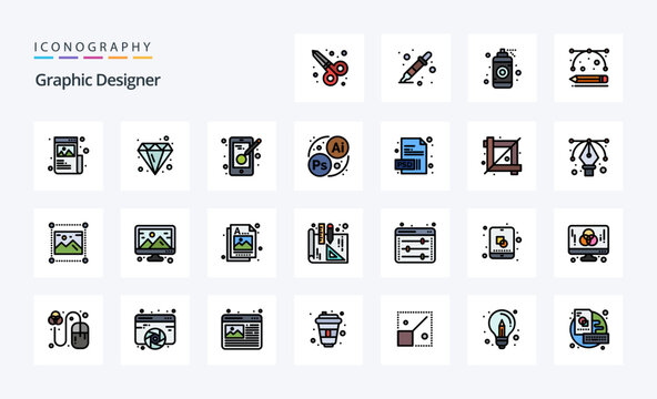 25 Graphic Designer Line Filled Style icon pack