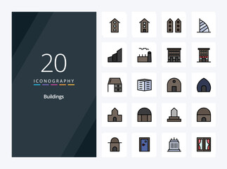 20 Buildings line Filled icon for presentation