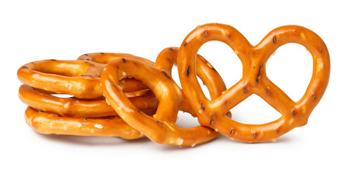 Delicious pretzels, isolated on white background