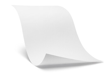 Blank bended A4 paper sheet, isolated on white background