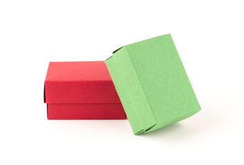 Fototapeta premium Christmas gift boxes isolated on white background. Green and red paper box.
