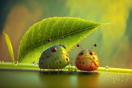 Friendly and cute bugs in the rain
