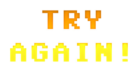 Isolated classic Try Again screen from an imaginary videogame. 8-bit retro style.
