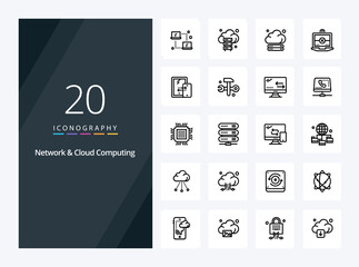 20 Network And Cloud Computing Outline icon for presentation