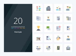 20 Find A Job Flat Color icon for presentation