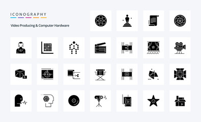 25 Video Producing And Computer Hardware Solid Glyph icon pack